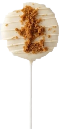 Biscoff cake pop, white chocolate shell topped with crushed Biscoff cookie