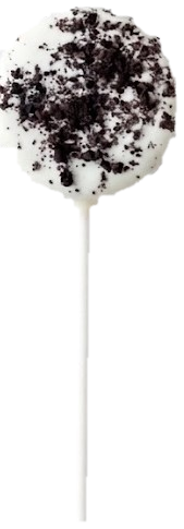 Cookies and cream cake pop, white chocolate shell topped with crushed chocolate cookie
