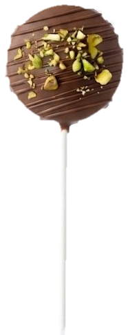 Dubai chocolate cake pop, milk chocolate shell topped with crushed pistachio